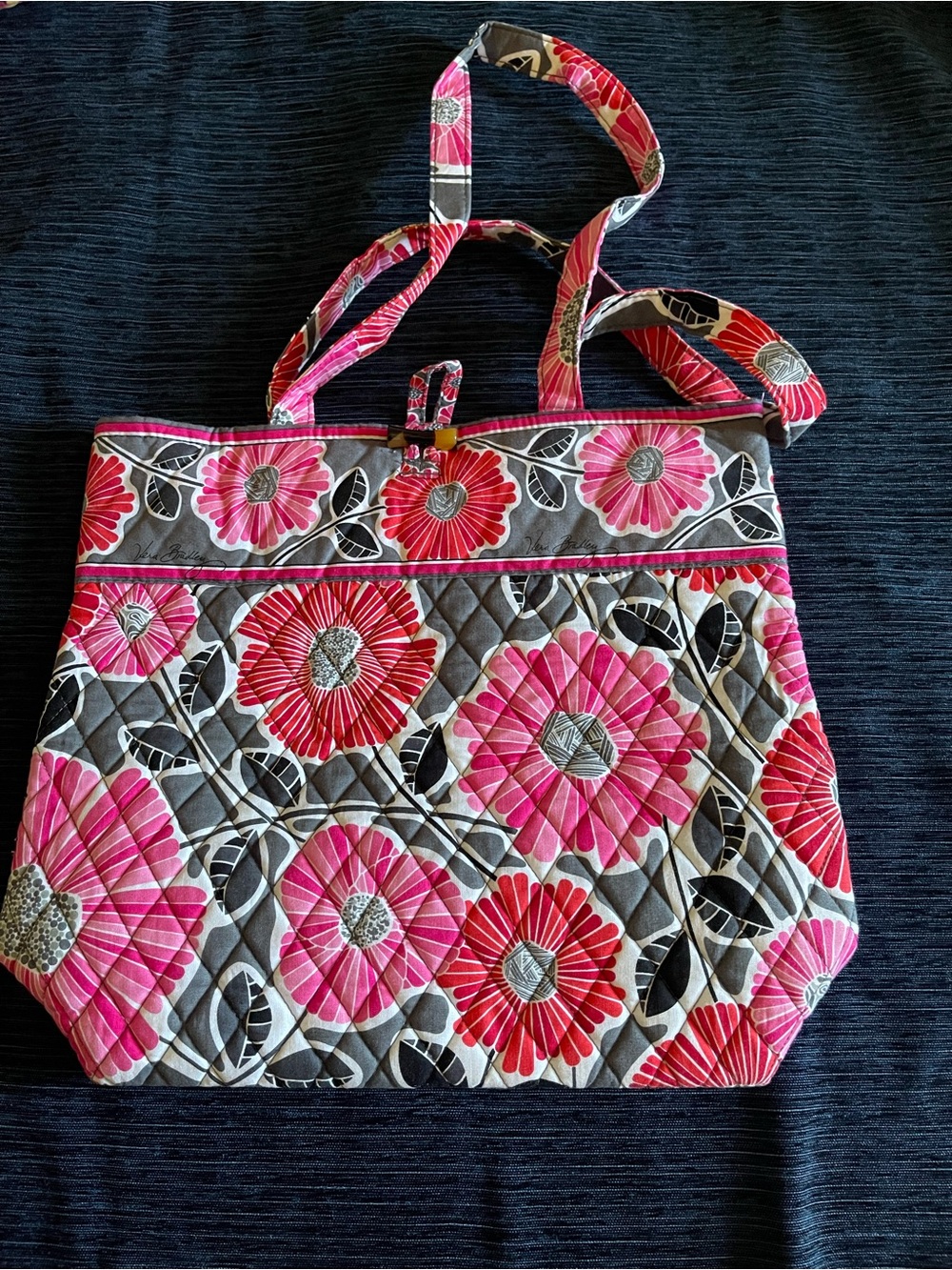 Vera Bradley Pink and Gray Quilted Floral Tote Cherry blossoms